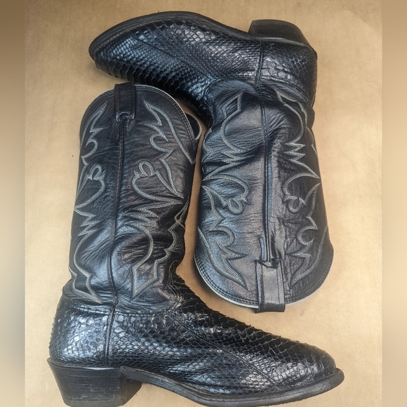 Larry Mahan boots men's size 9E Exotic Genuine Black Python Snake leather classi - Picture 9 of 13